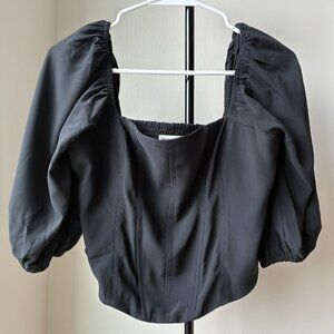 Abercrombie & Fitch Black Square Neck Puff Sleeve Smocked Corset Blouse - Size M
